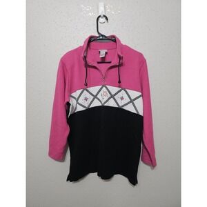 Napa Valley 1/4 Zip Vintage Pink and Black Pullover Sweater Size Petite M